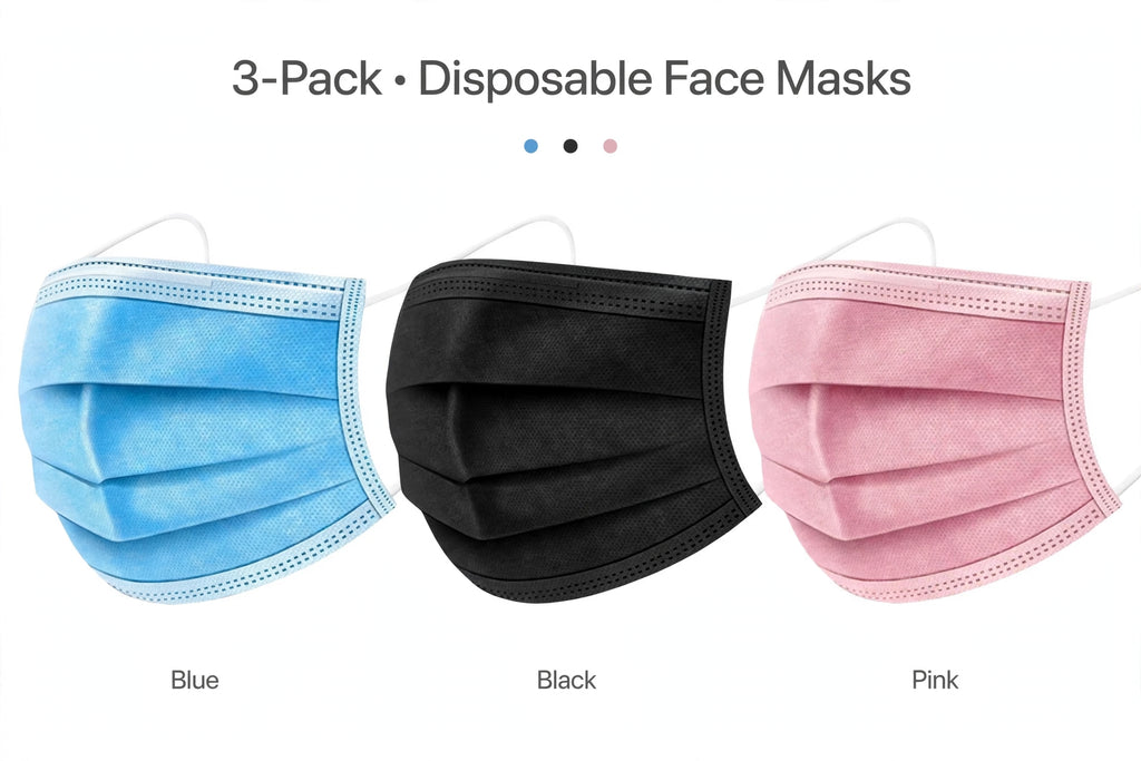 Earloop Face Masks 3-Ply ASTM Level 3 | Black, Blue or Pink | 50/Box